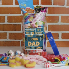 Hampers and Gifts to the UK - Send the Personalised Best Dad Retro Sweet Jar